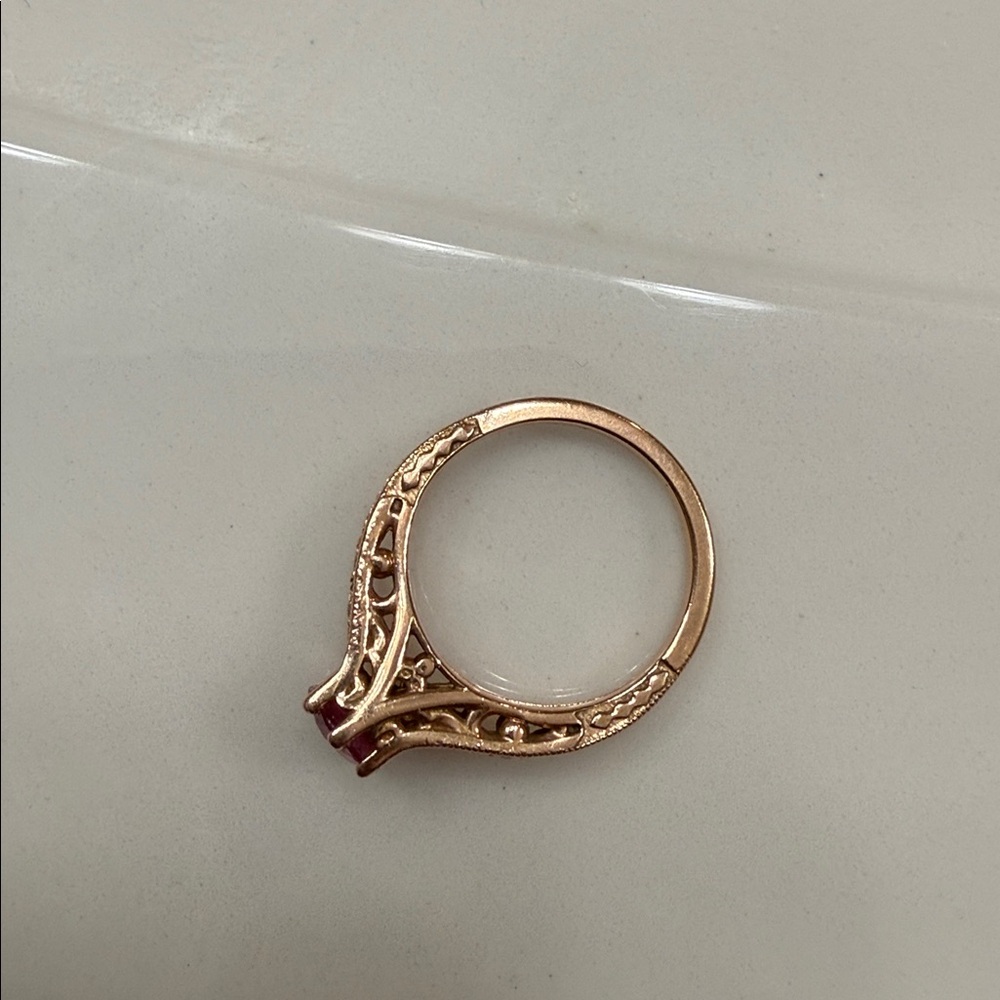 Rose gold with real pink Sapphire and diamonds set. 14k rosegold.NOT plated. - Picture 9 of 9